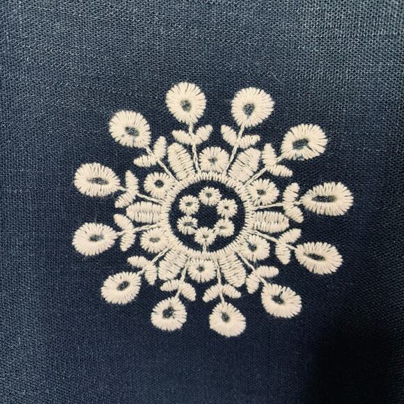 ZARA Pants Small‎ Linen Blend Culotte Embroidered Wide Leg Cropped Boho Trousers - Picture 10 of 15